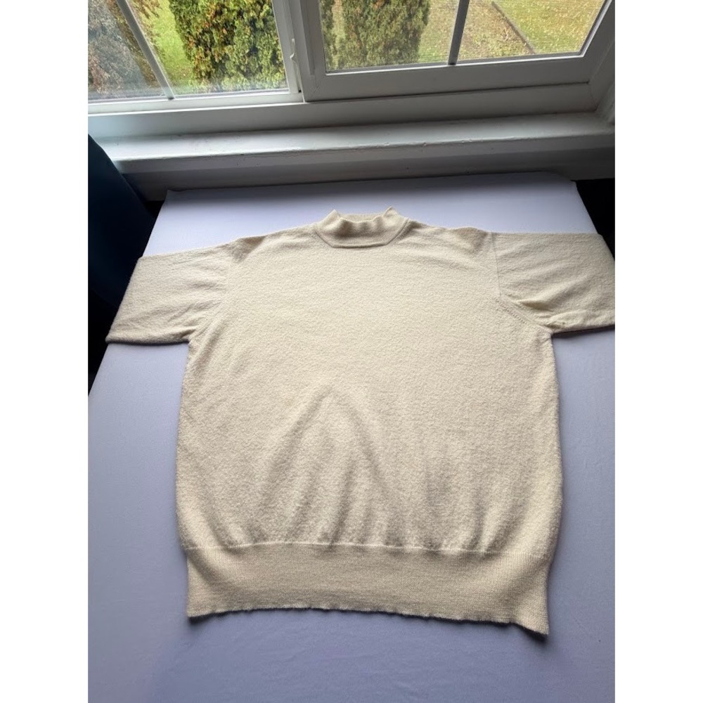 Cellini Vintage Made in Italy Wool Silk Cashmere Mock Neck Sweater Cream L